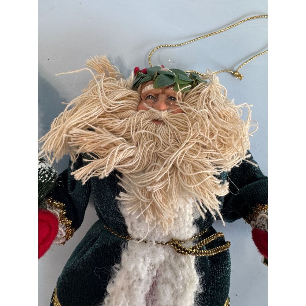 Vintage Old World Santa Claus Ornament With Lantern & Tree 7" Folk Art - Picture 3 of 7